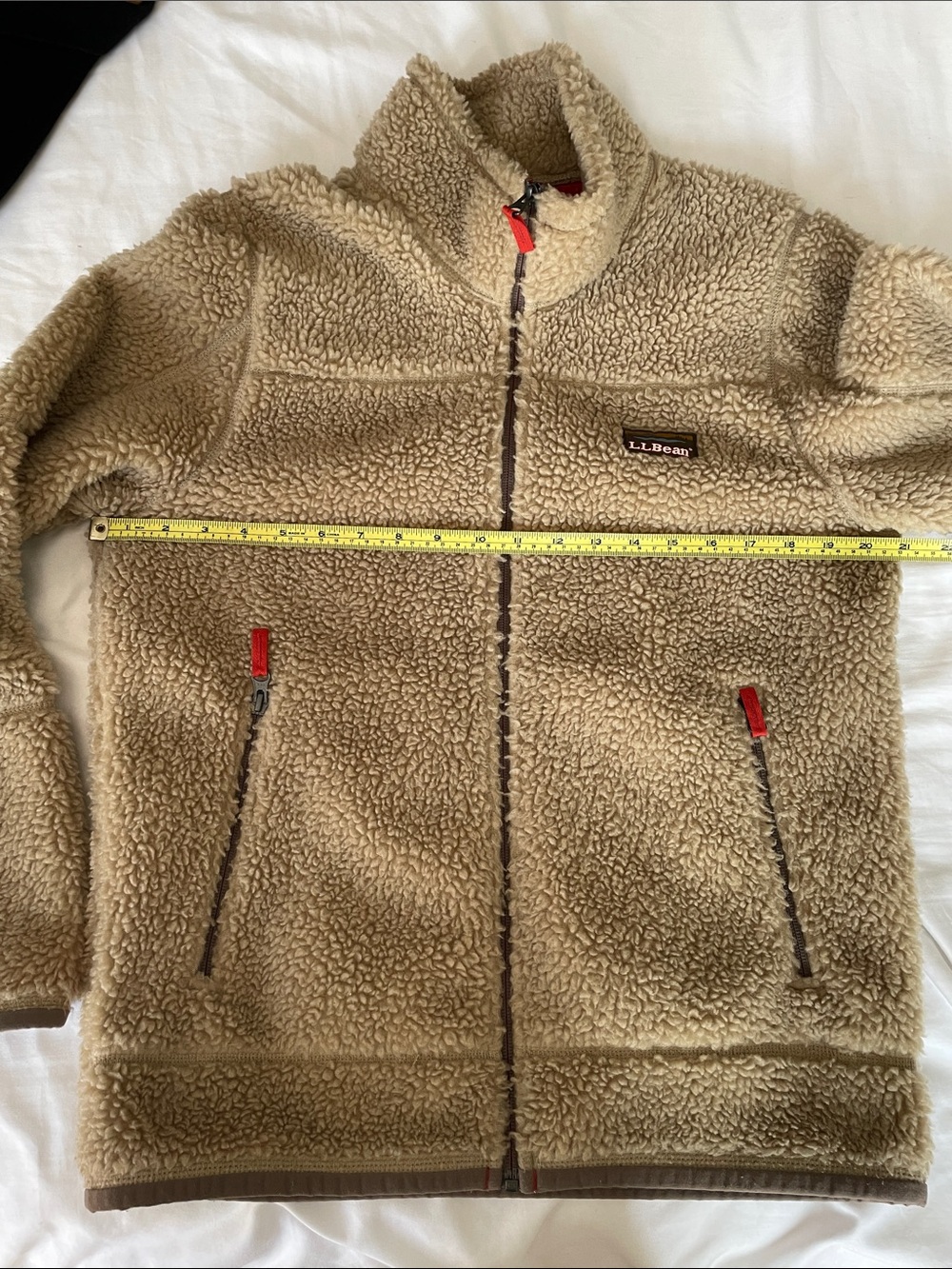 L.L. Bean Kids' Tan Sherpa Puffer Jacket with Red Zip Accents